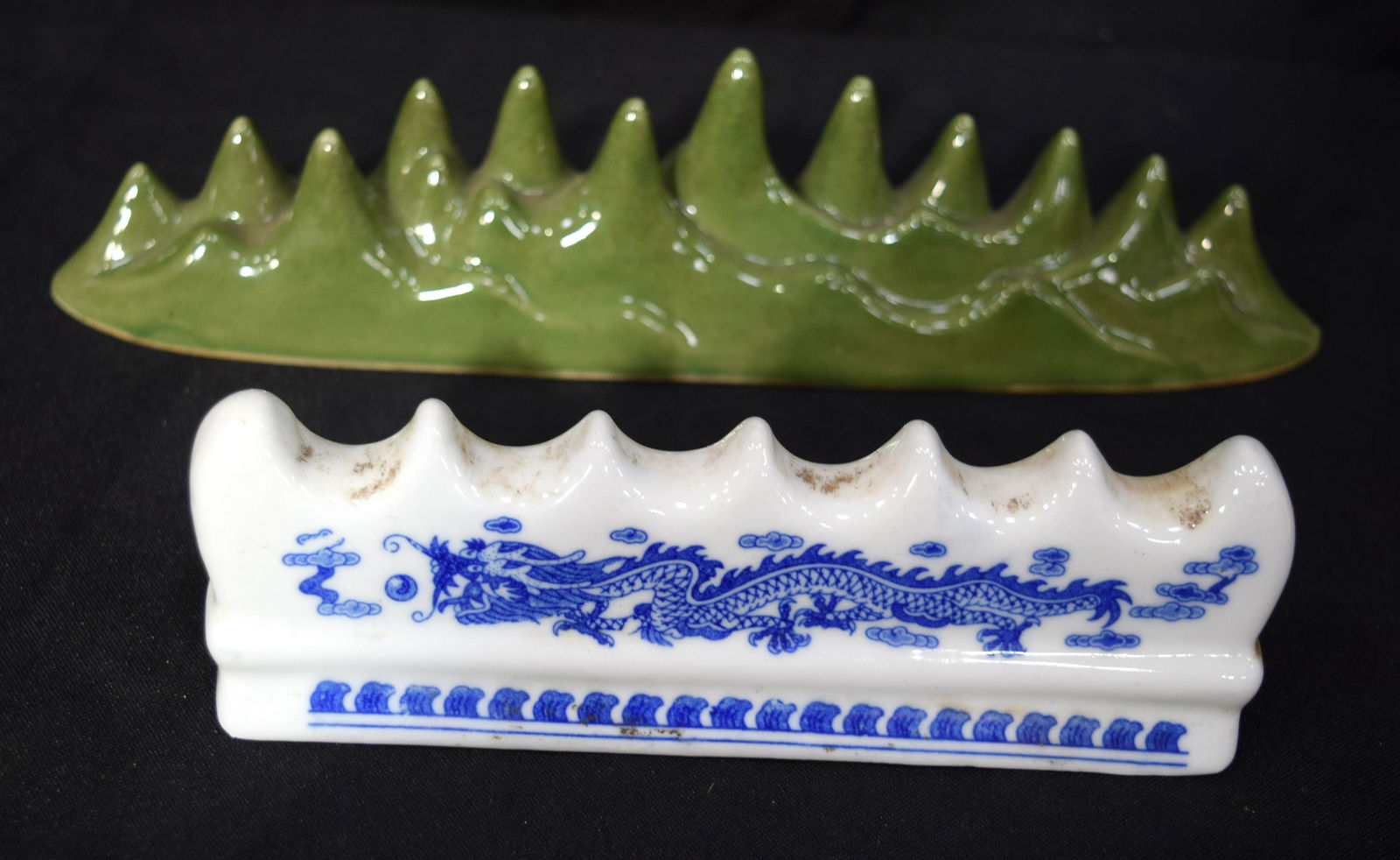 Two porcelain Chinese brush rests.  largest 26cm long (1 of 4)