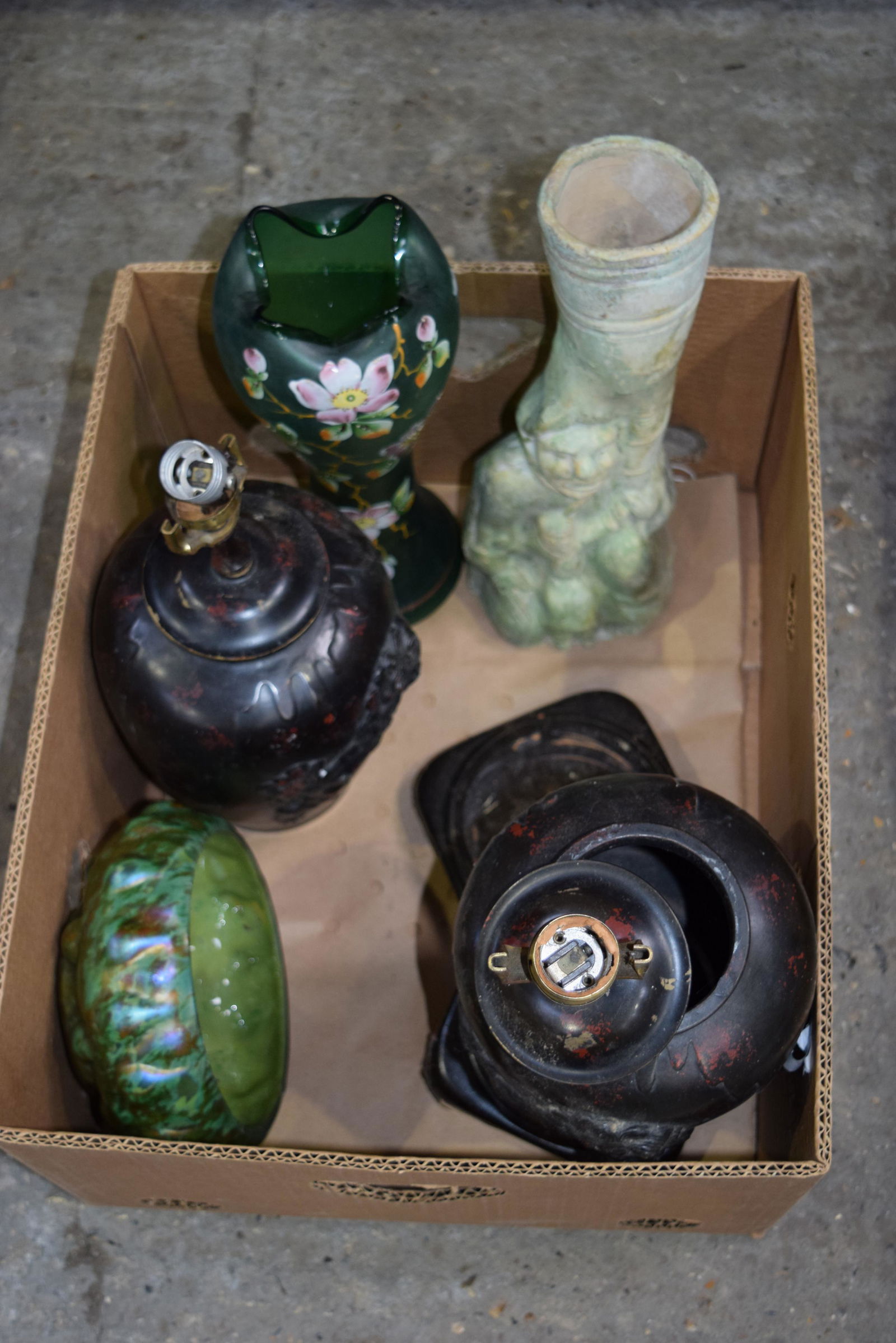 Two drip glazed pottery lamps, glass ware and pottery (1 of 2)