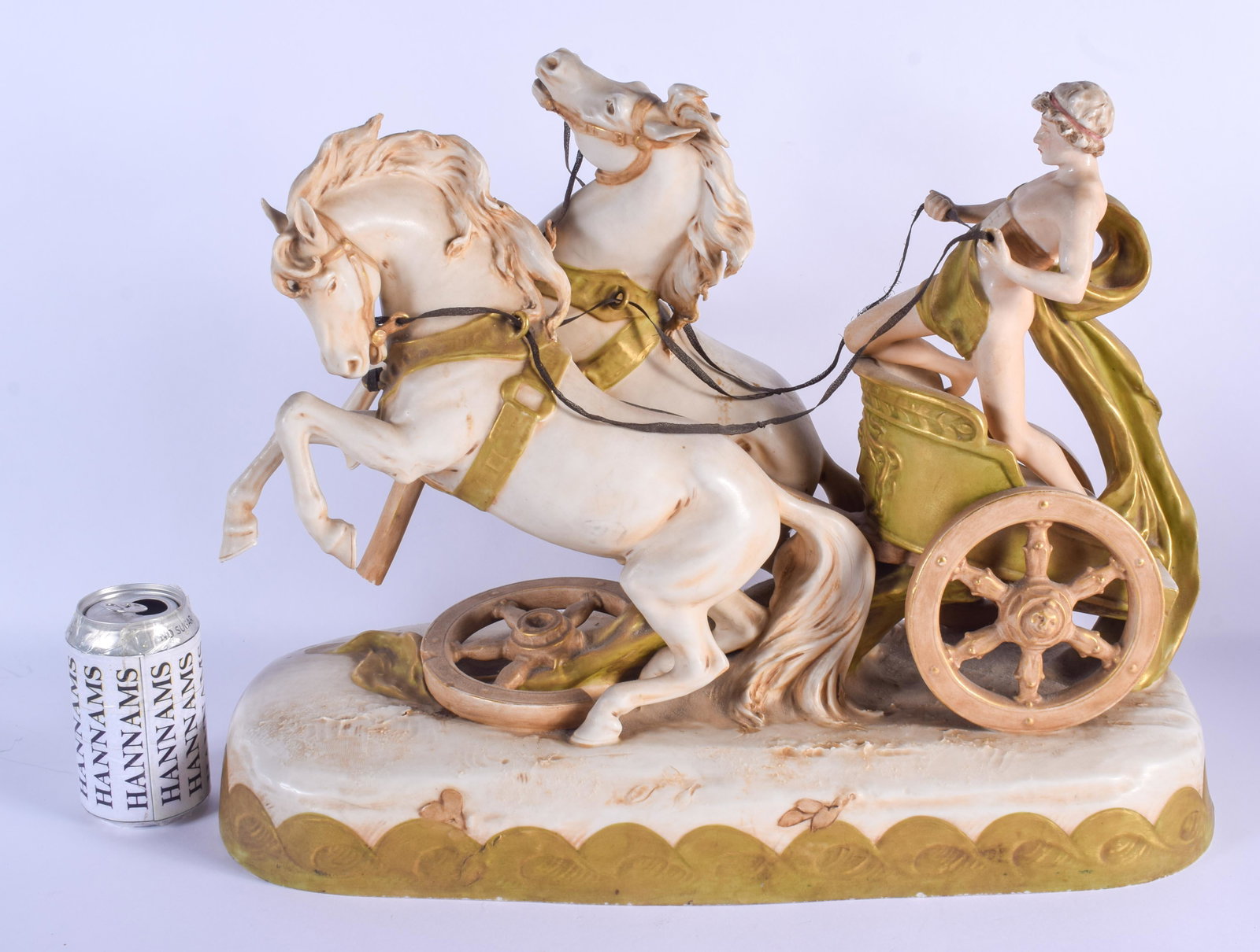 A LARGE ROYAL DUX AUSTRIAN PORCELAIN CENTREPIECE: A LARGE ROYAL DUX AUSTRIAN PORCELAIN CENTREPIECE modelled with rearing horses. 43 cm x 39 cm.