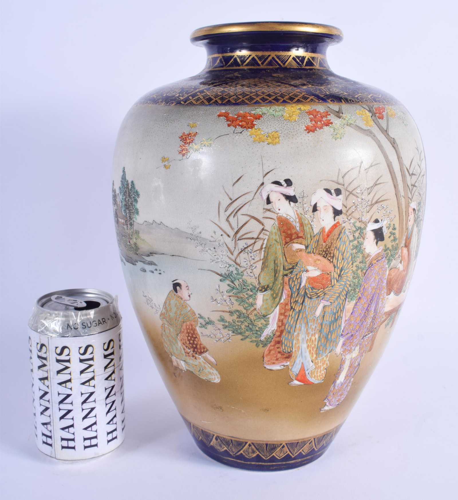 A LARGE 19TH CENTURY JAPANESE MEIJI PERIOD SATSUMA VASE: A LARGE 19TH CENTURY JAPANESE MEIJI PERIOD SATSUMA VASE in the manner of Kinkozan, painted with geisha and figures. 31 cm x 15 cm.