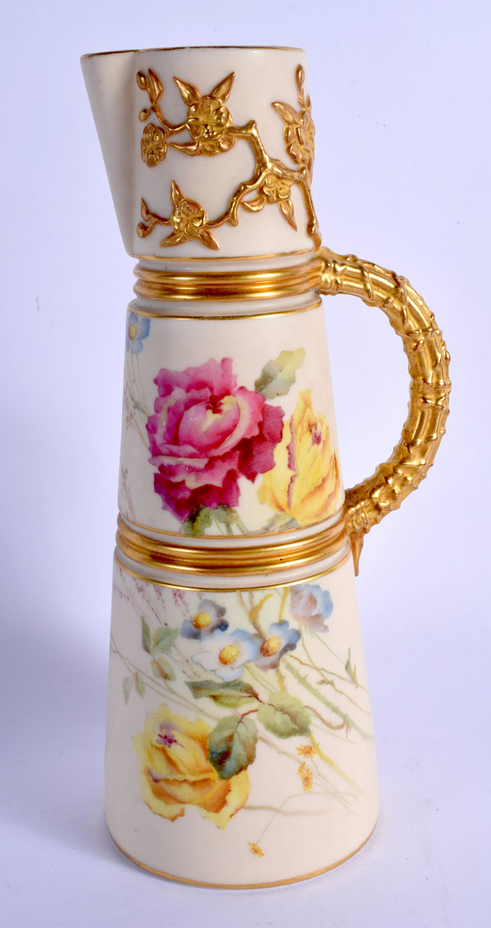 Royal Worcester ivory ground claret jug beautifully: Royal Worcester ivory ground claret jug beautifully painted with roses, dated 1994, shape 1047. 23cm high