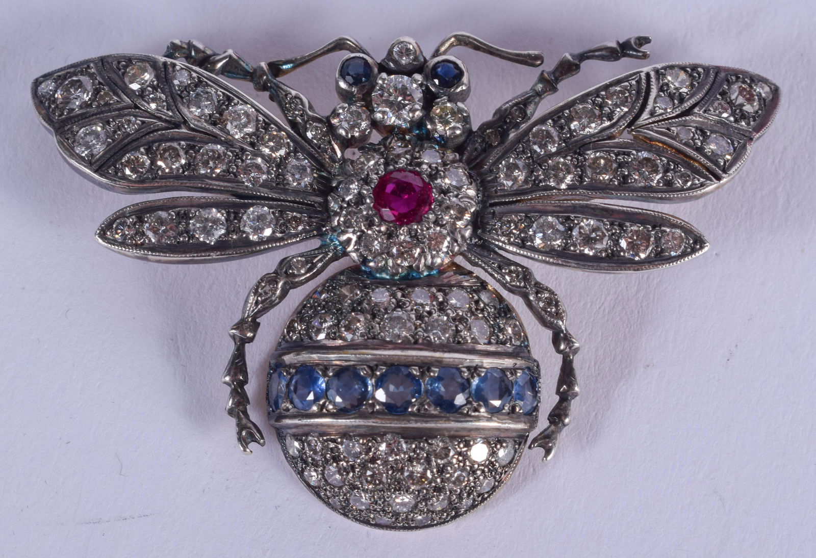 AN UNUSUAL VINTAGE GOLD SILVER DIAMOND RUBY AND (1 of 3)
