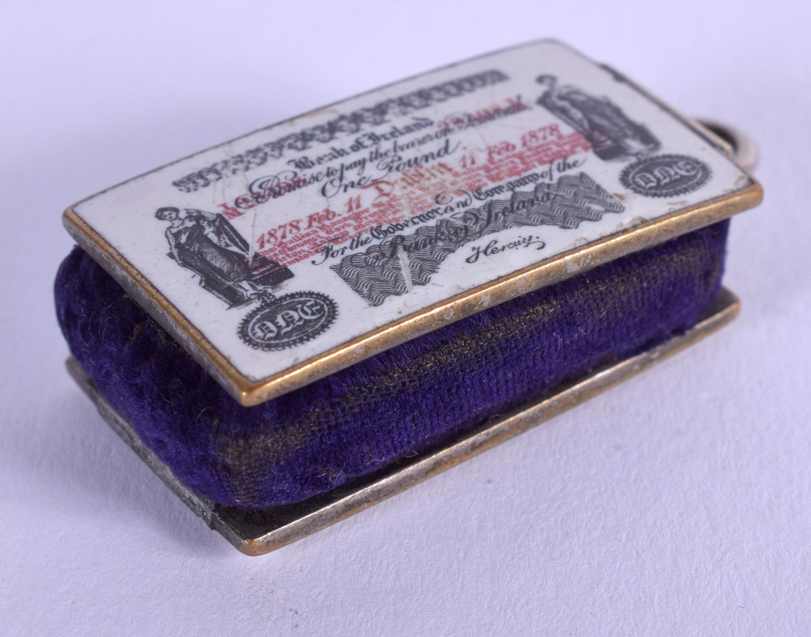 A VERY RARE ANTIQUE ENAMELLED BANK NOTE SILVER PENDANT. (1 of 3)