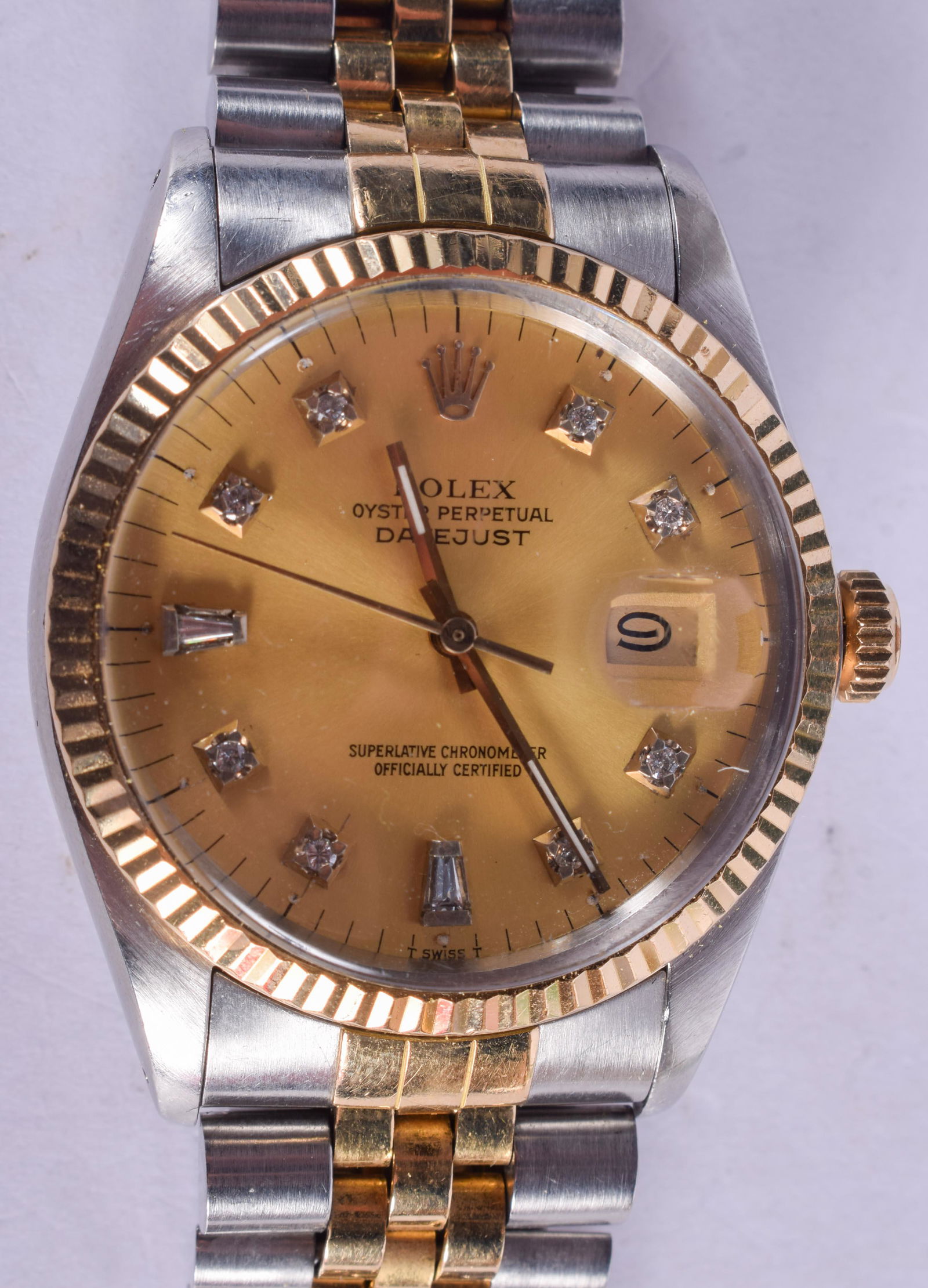A BOXED ROLEX TWO TONE DIAMOND EMBELLISHED DATE JUST (1 of 5)