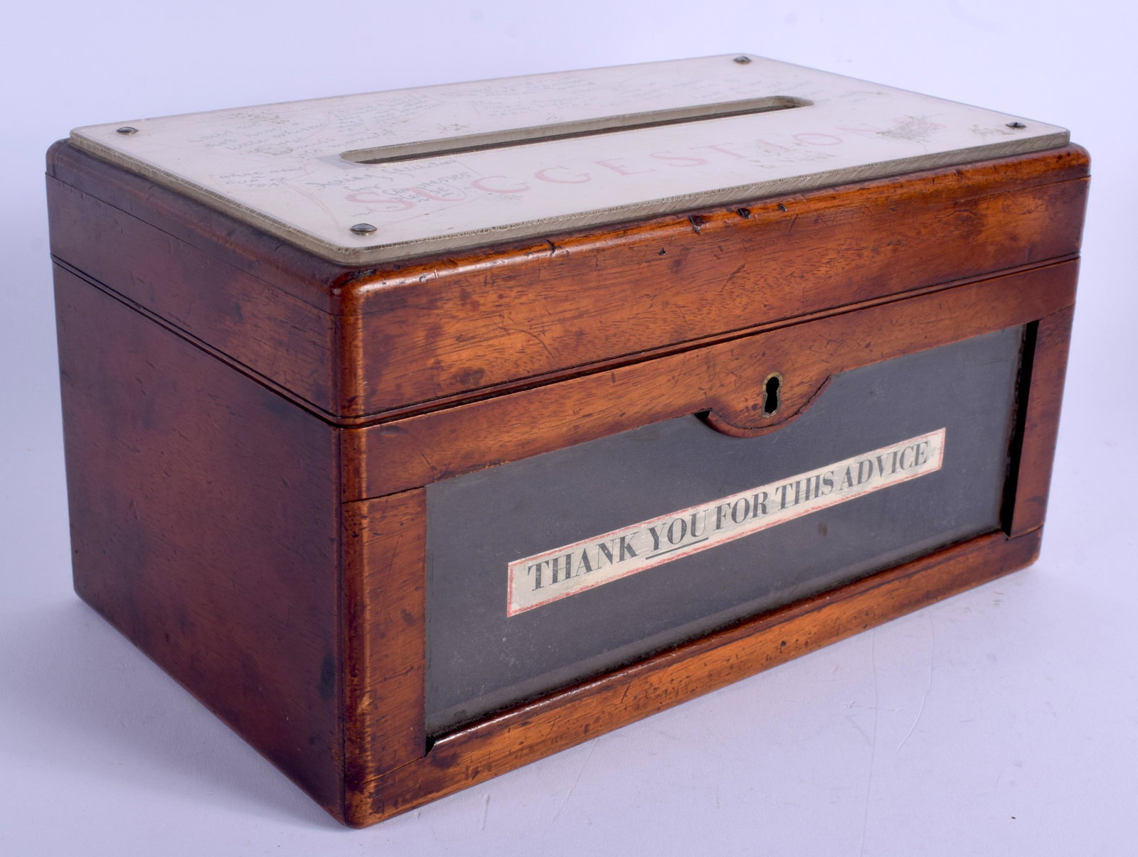 AN UNUSUAL EDWARDIAN SUGGESTIONS BOX. 27 cm x 16 cm.: AN UNUSUAL EDWARDIAN SUGGESTIONS BOX. 27 cm x 16 cm.