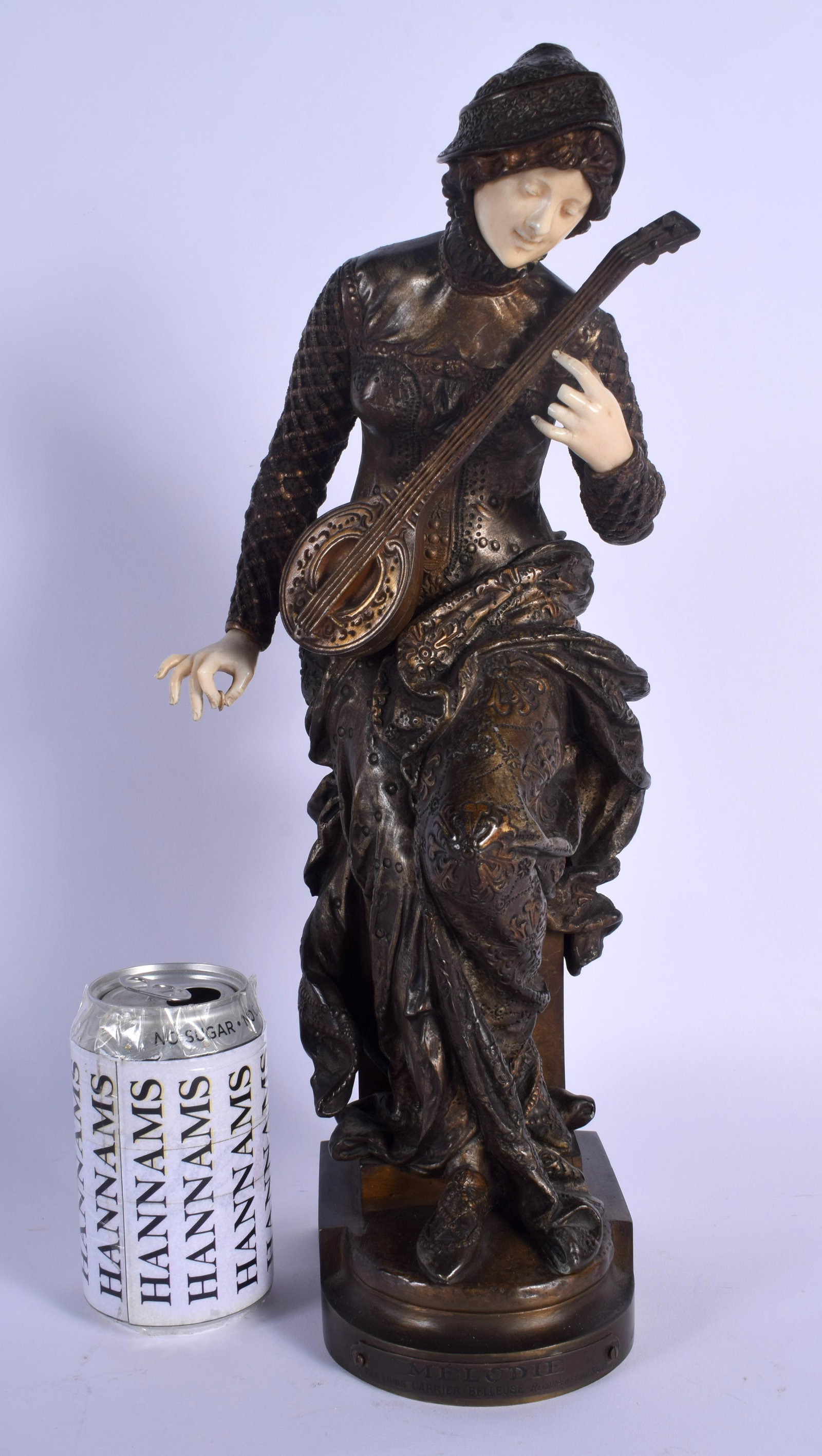 Albert Ernest Carrier Belleuse (19th Century) Bronze: Albert Ernest Carrier Belleuse (19th Century) Bronze and bone figure, Melodie. 41 cm high.
