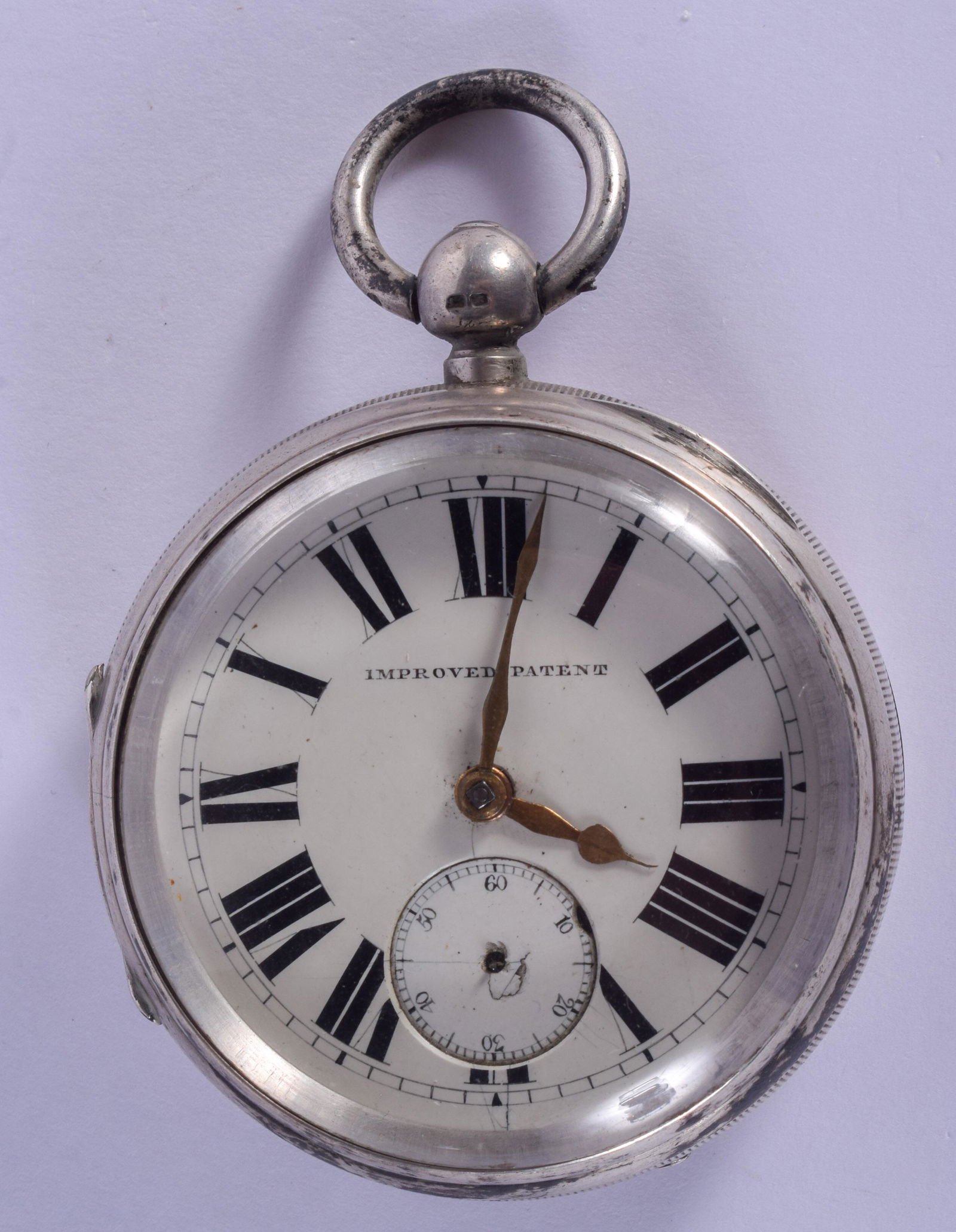 AN ANTIQUE SILVER POCKET WATCH. 5.5 cm diameter. (1 of 3)