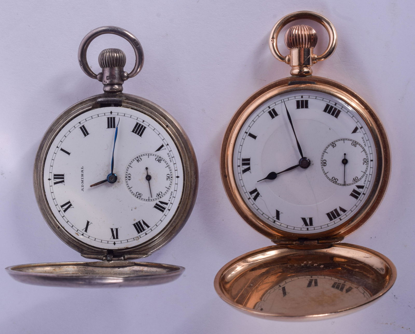 TWO ANTIQUE FULL HUNTER POCKET WATCHES. 5.25 cm (1 of 2)