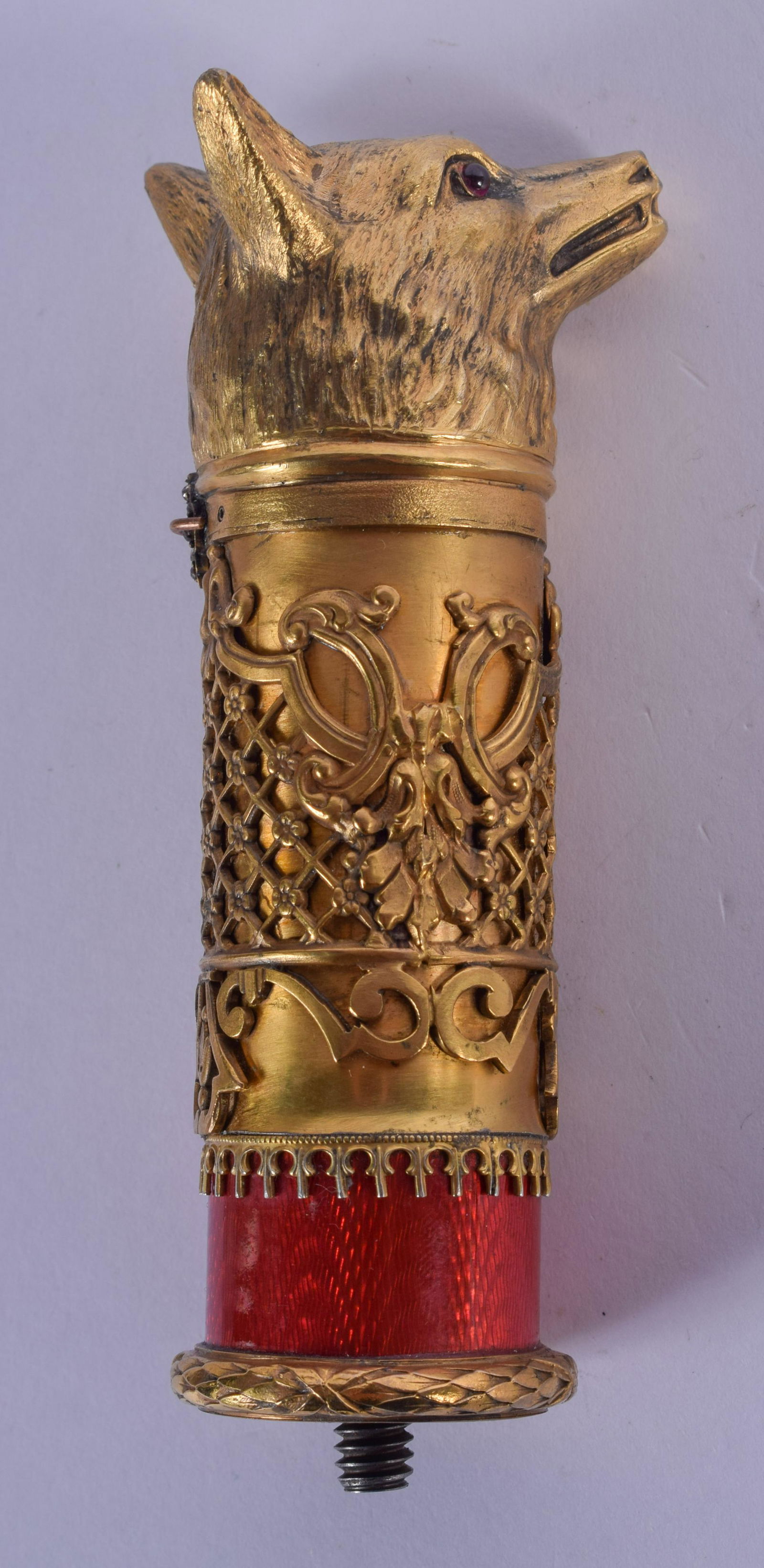 A RARE CONTINENTAL SILVER GILT AND ENAMEL FOX HEAD (1 of 4)