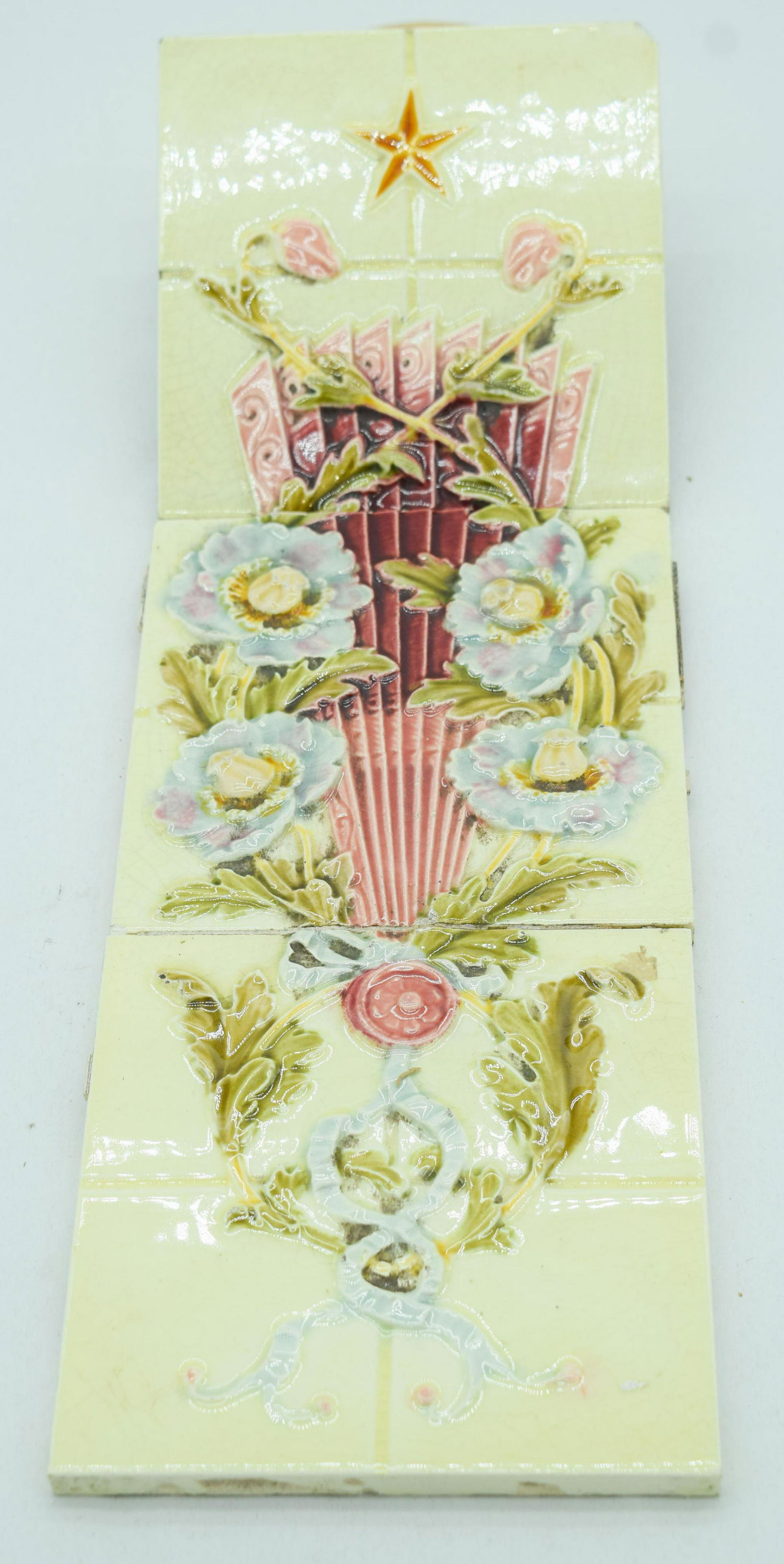 Set of three Victorian Majolica tiles 15 x 15cm (3) (1 of 5)