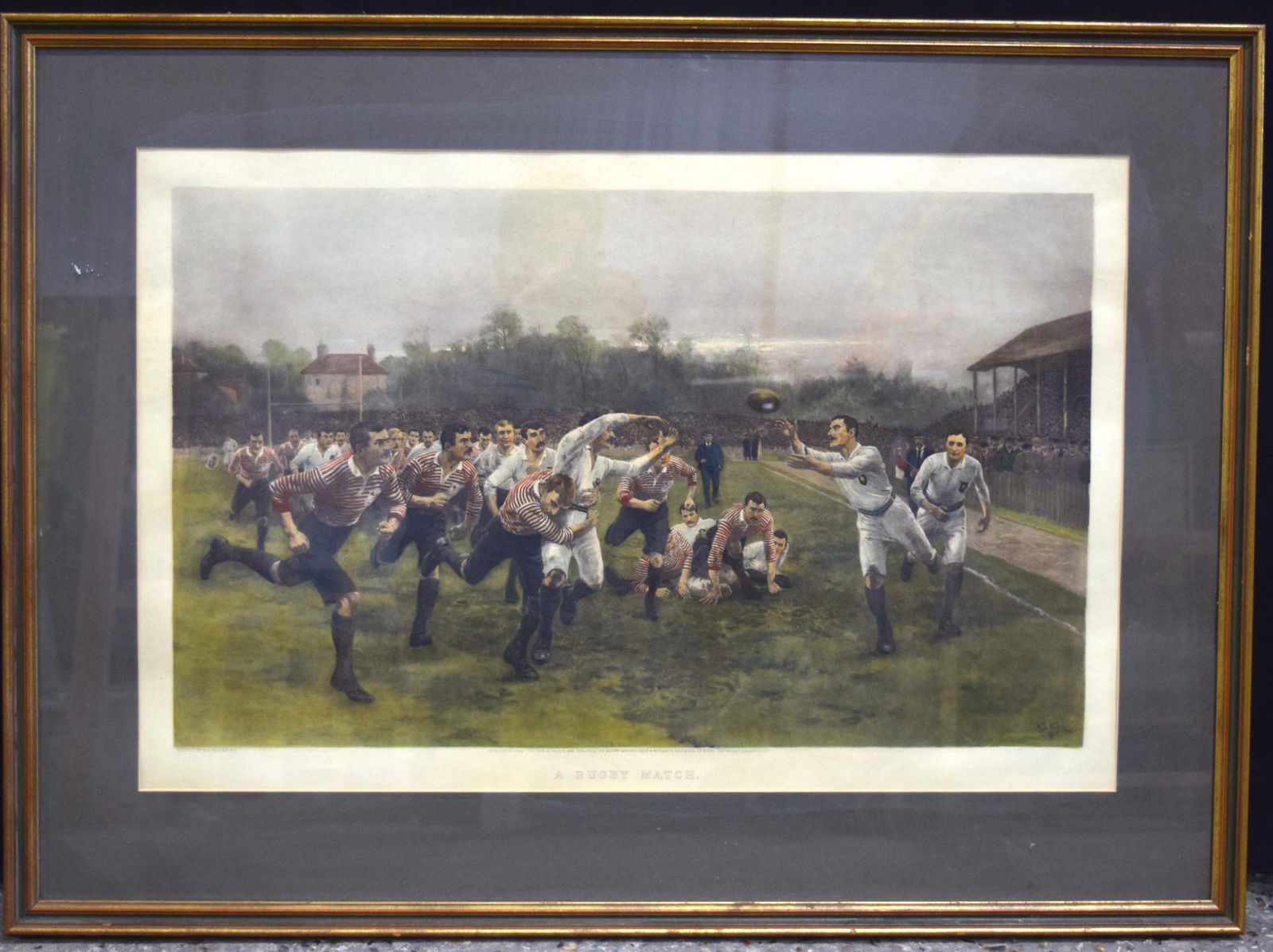 A large print by W Wollen A rugby match 74 x 45cm. (1 of 3)