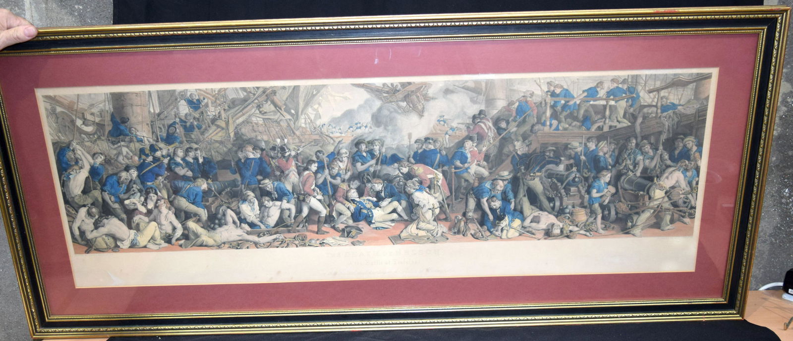 A framed Daniel Maclise R A engraving of The death of: A framed Daniel Maclise R A engraving of The death of Nelson .116 x 38cm