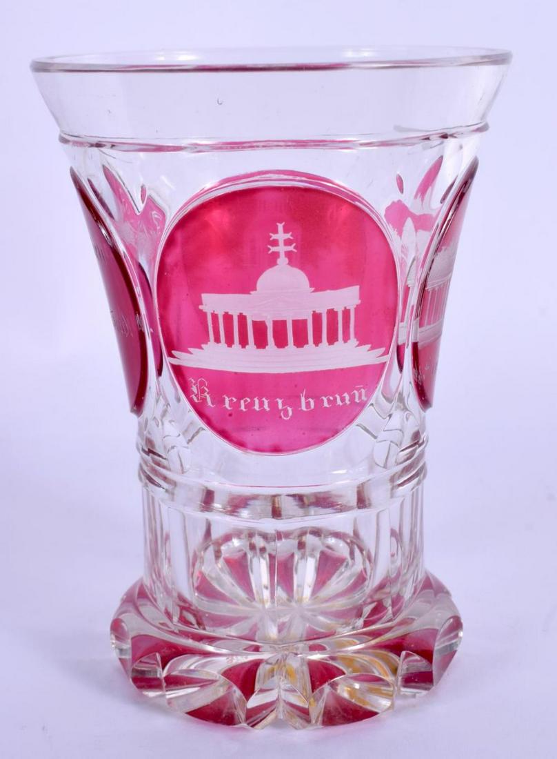 AN ANTIQUE BOHEMIAN GLASS BEAKER. 13.5 cm high.: AN ANTIQUE BOHEMIAN GLASS BEAKER. 13.5 cm high.
