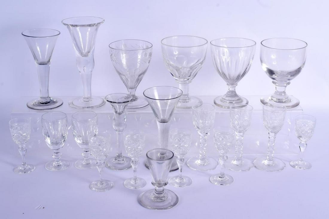 A COLLECTION OF GEORGE III GLASSWARE including rummers,: A COLLECTION OF GEORGE III GLASSWARE including rummers, together with later Waterford glasses etc. Largest 21 cm high. (qty)