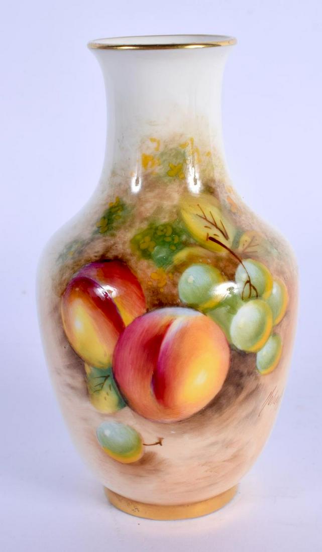 Royal Worcester vase painted with fruit by Roberts,: Royal Worcester vase painted with fruit by Roberts, signed, date code for 1960’s. 12cm high