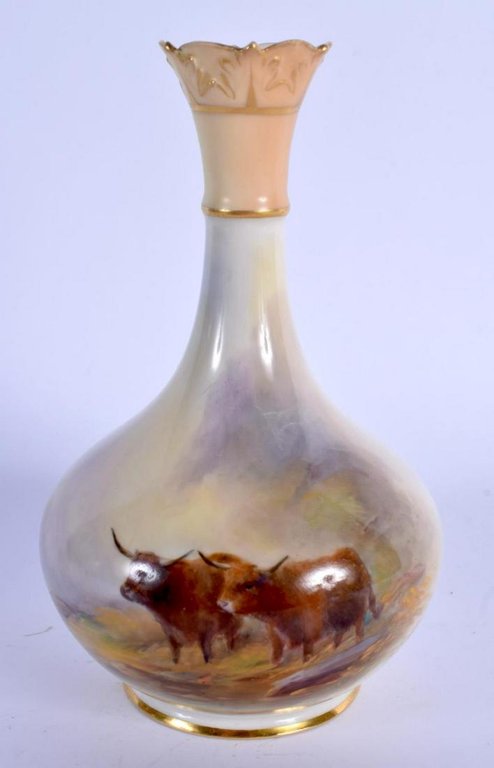 Royal Worcester vase painted with highland cattle by: Royal Worcester vase painted with highland cattle by Harry Stinton, signed, date code for 1909. 14.5cm high