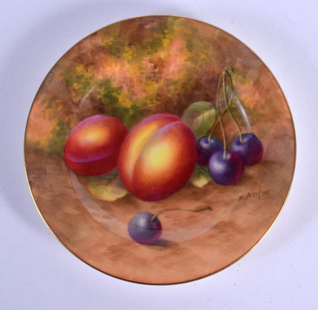 Royal Worcester fine plate painted with fruit by Harry: Royal Worcester fine plate painted with fruit by Harry Ayrton, signed, date code for 1940. 10.5cm wide