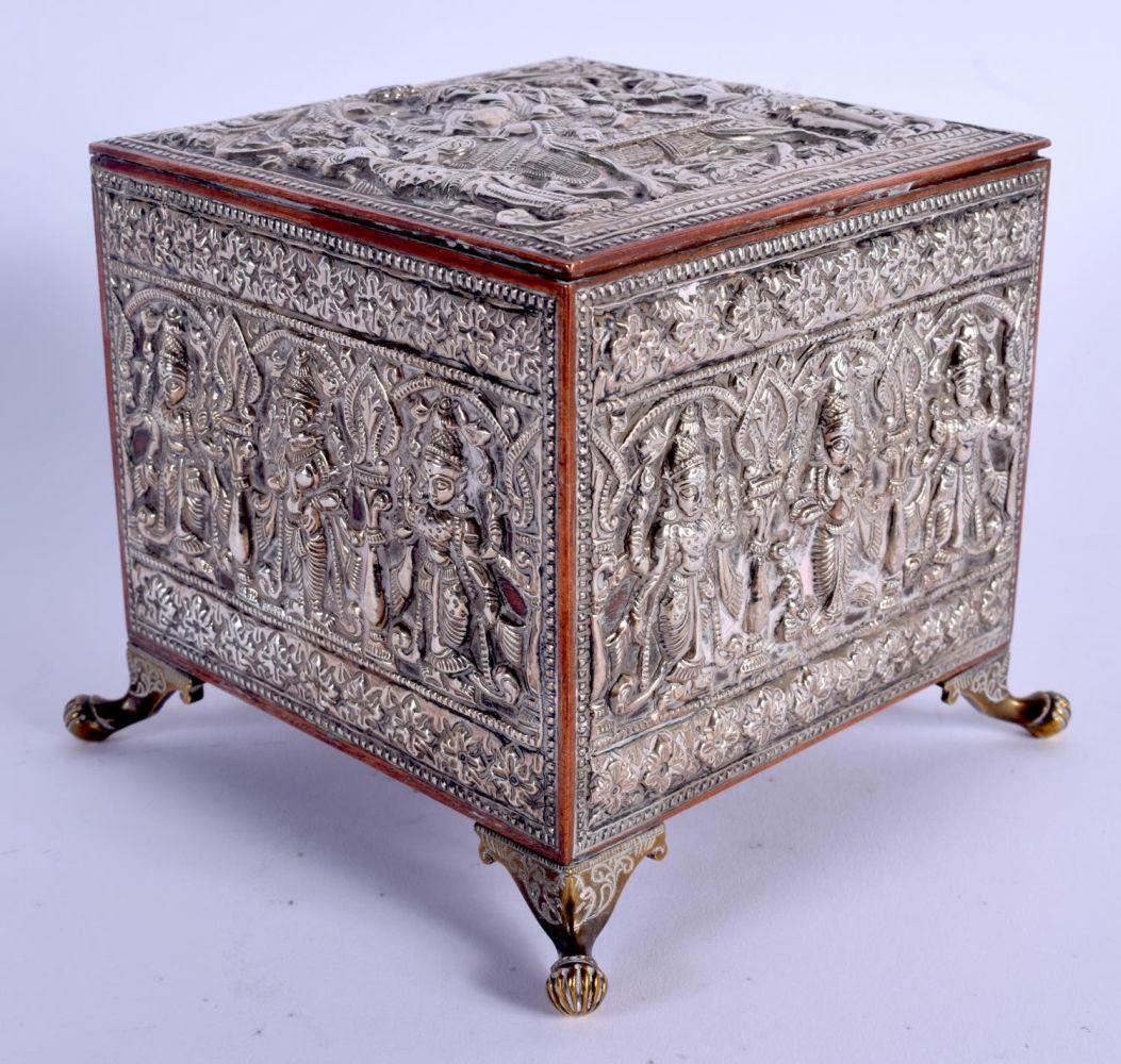A 19TH CENTURY INDIAN SILVER OVERLAID CASKET decorated (1 of 5)