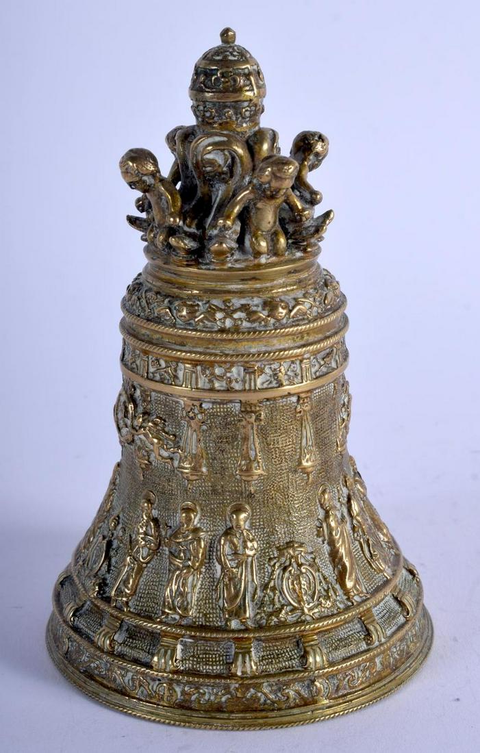 AN 18TH/19TH EUROPEAN GILT BRONZE BELL decorated with (1 of 3)
