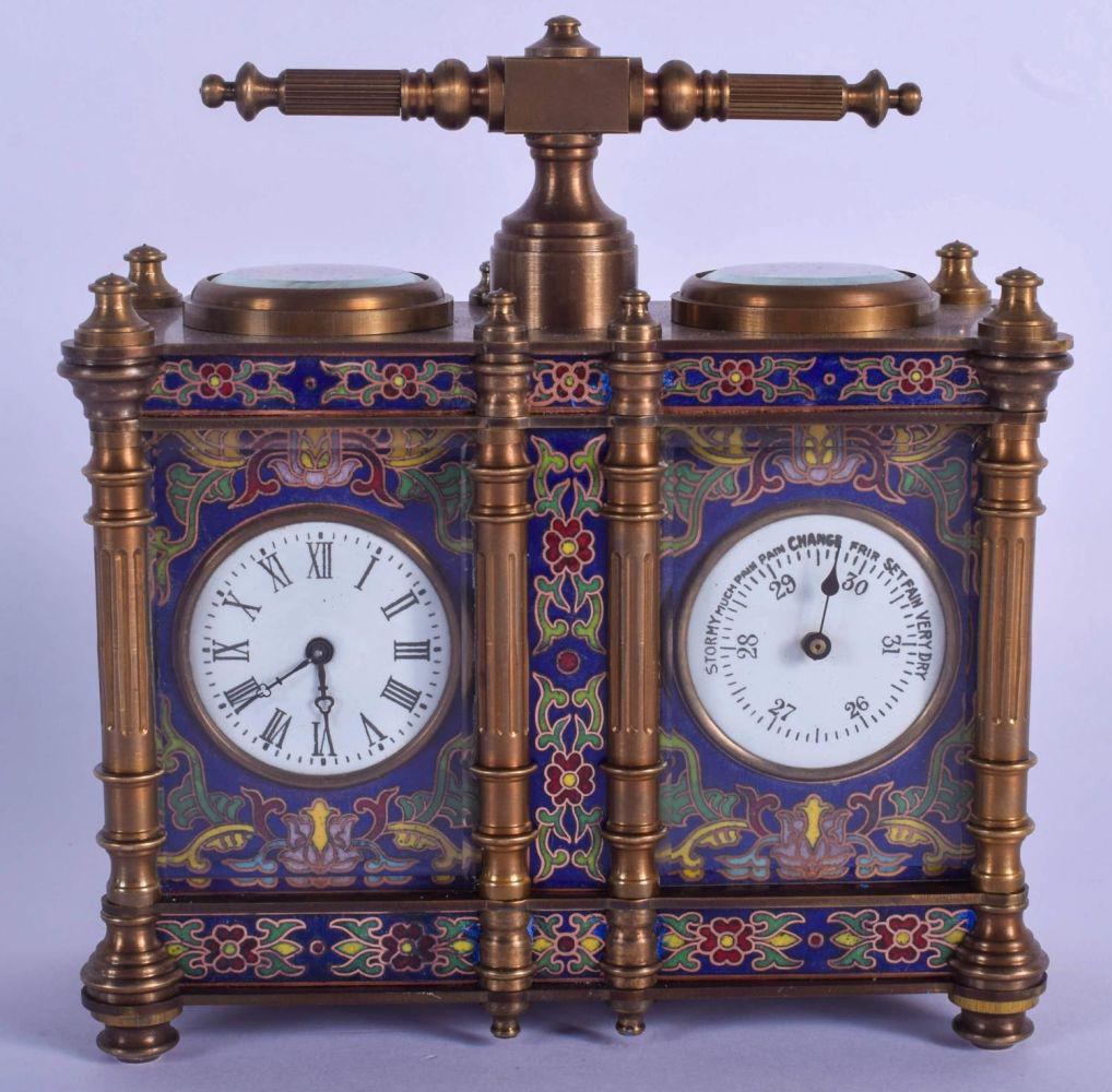 A CONTEMPORARY BRONZE AND ENAMEL DUAL BAROMETER CLOCK. (1 of 5)
