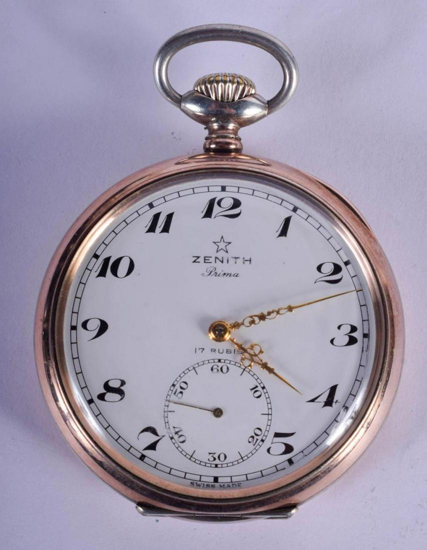 A SILVER ZENITH POCKET WATCH. 4.5 cm wide. (1 of 4)
