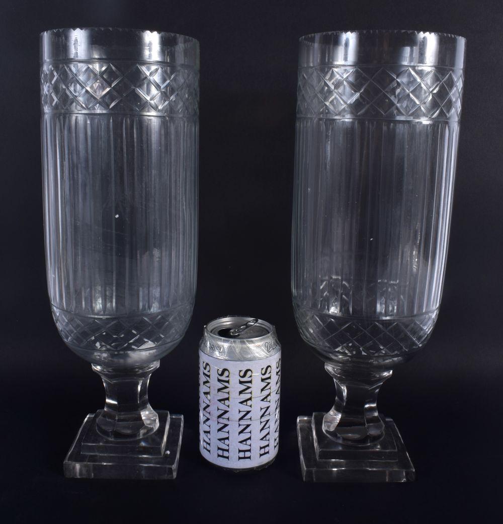 A LARGE PAIR OF CUT GLASS STORM CELERY VASES. 34 cm (1 of 2)