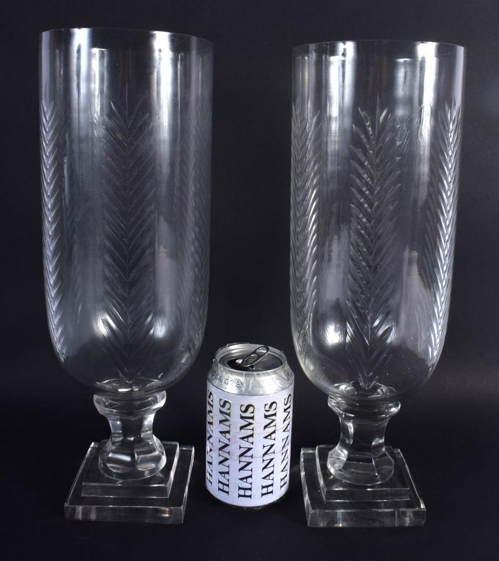 A LARGE PAIR OF CUT GLASS STORM CELERY VASES. 34 cm (1 of 2)