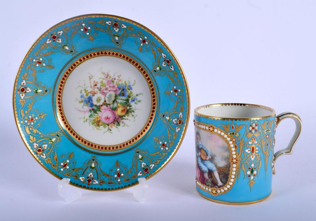 A MID 19TH CENTURY SEVRES PORCELAIN JEWELLED CUP AND (1 of 4)