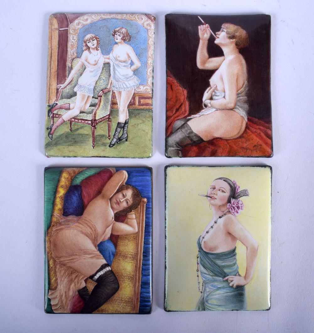 FOUR ART DECO CONTINENTAL ENAMELLED PLAQUES depicting (1 of 2)