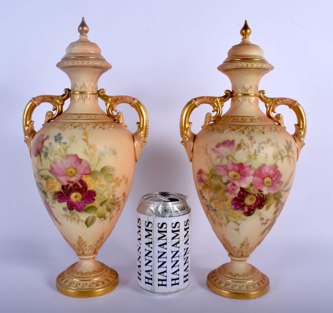 Royal Worcester pair of two handled blush ivory vases (1 of 5)