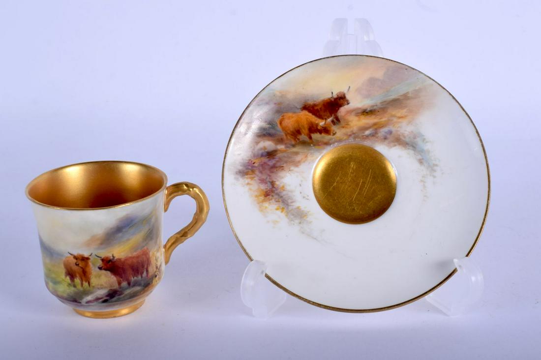 Royal Worcester coffee cup and saucer painted with (1 of 3)