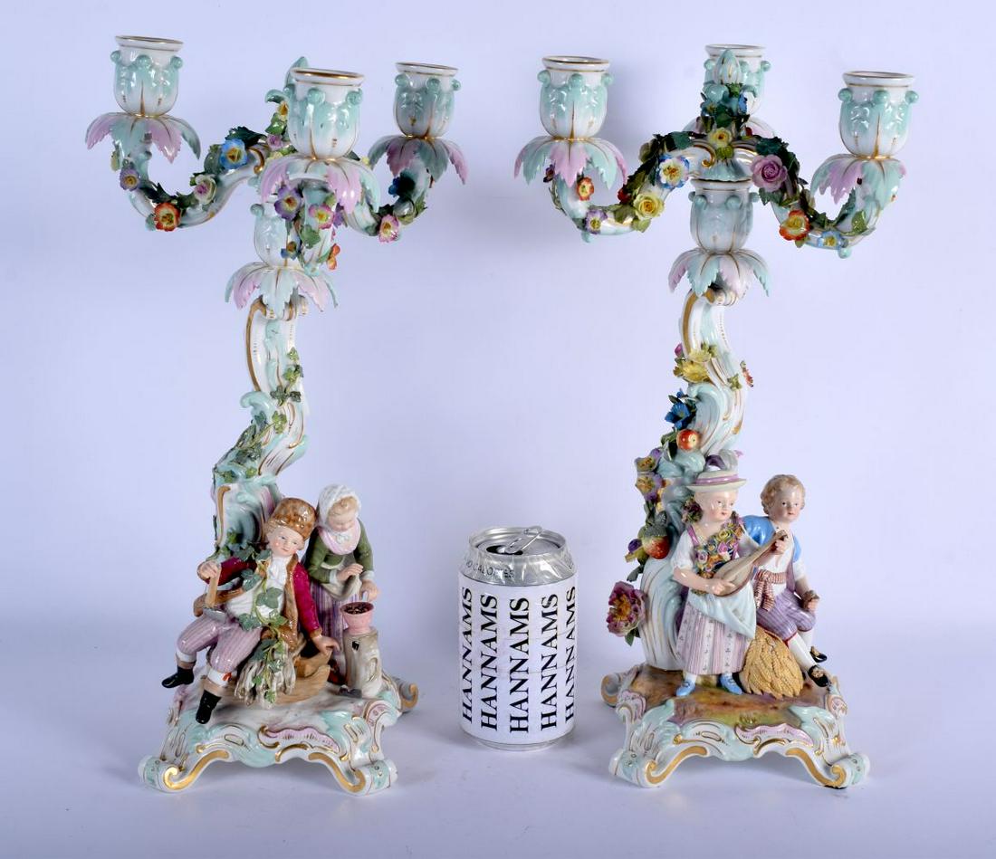 A PAIR OF 19TH CENTURY MEISSEN PORCELAIN CANDELABRA (1 of 5)