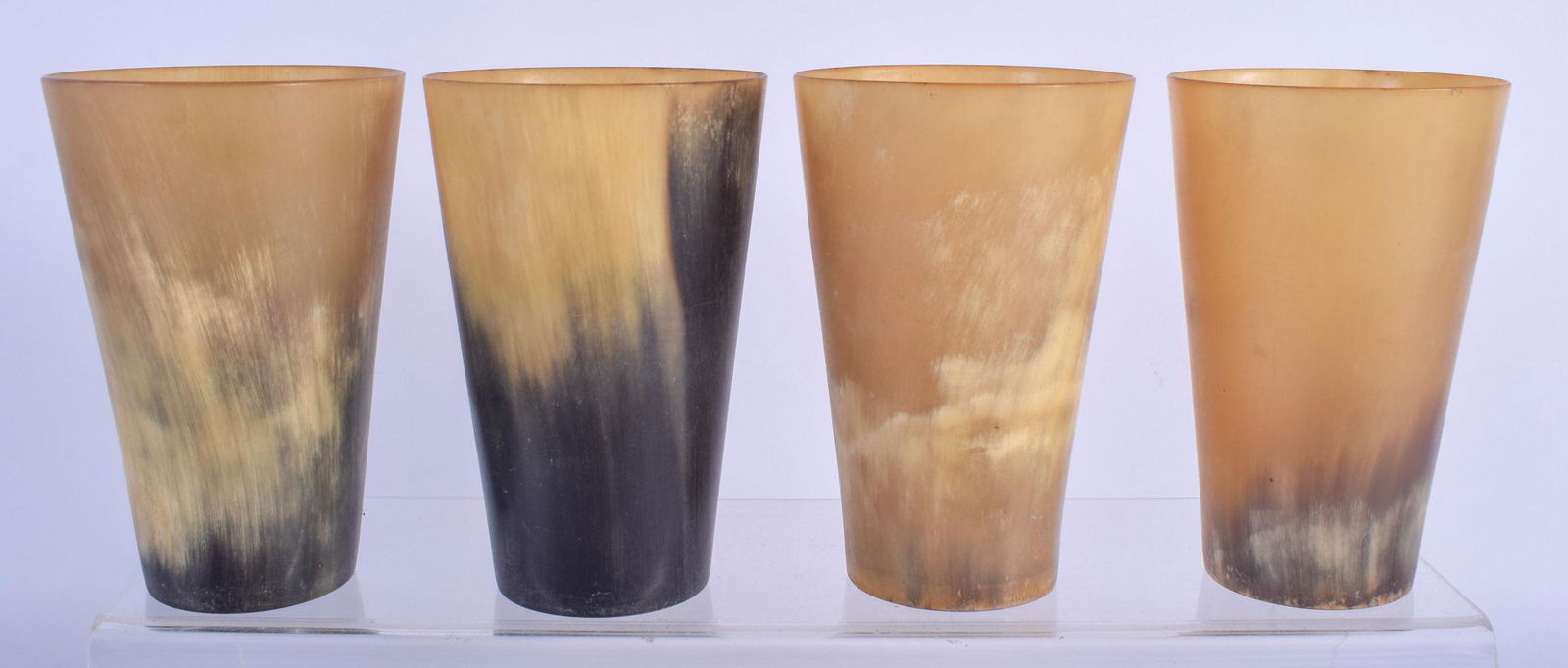 FOUR ANTIQUE CONTINENTAL HUNTING HORN BEAKERS. 11 cm x (1 of 2)
