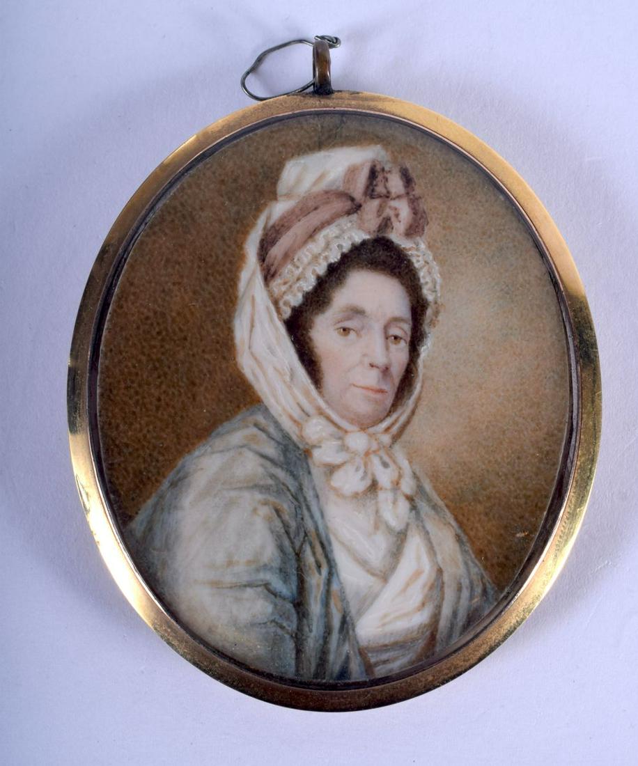AN ANTIQUE EUROPEAN PAINTED BONE PORTRAIT MINIATURE. 7: AN ANTIQUE EUROPEAN PAINTED BONE PORTRAIT MINIATURE. 7 cm x 5.5 cm.