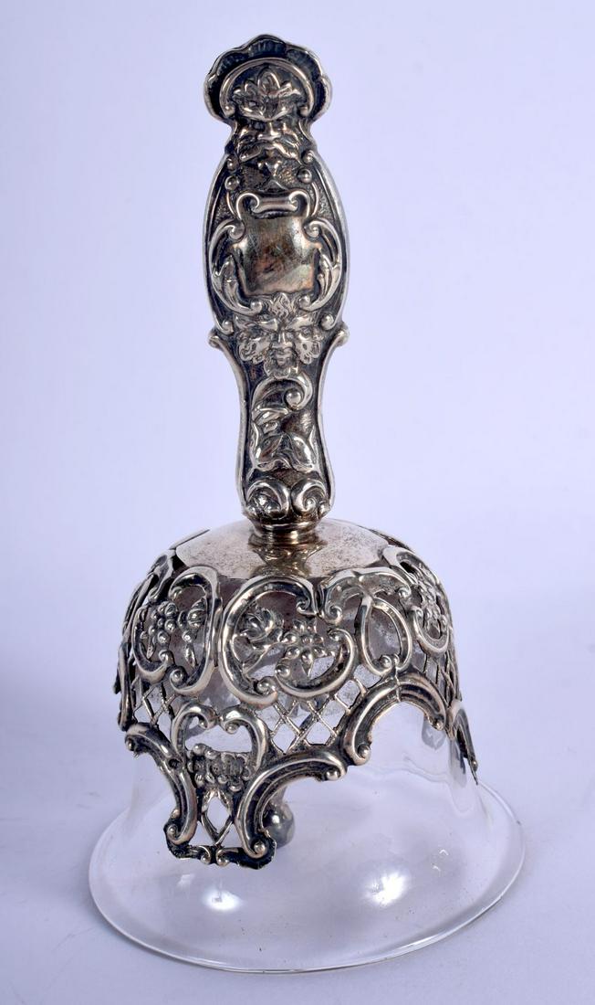 A RARE ANTIQUE SILVER AND GLASS BELL by William Comyns. (1 of 4)
