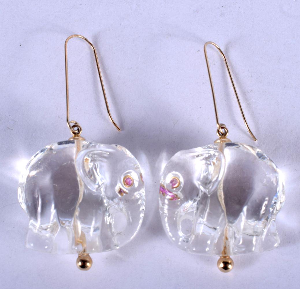A PAIR OF VINTAGE INDIAN ROCK CRYSTAL AND RUBY ELEPHANT (1 of 2)