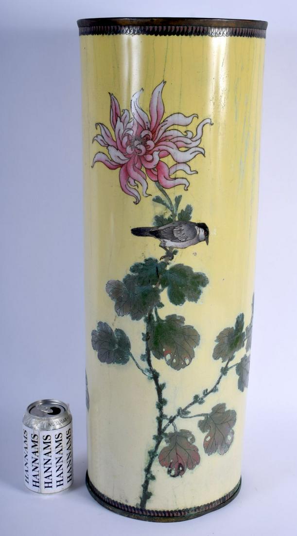 A LARGE 19TH CENTURY JAPANESE MEIJI PERIOD CLOISONNE: A LARGE 19TH CENTURY JAPANESE MEIJI PERIOD CLOISONNE ENAMEL STICK STAND decorated with birds and foliage. 55 cm high.