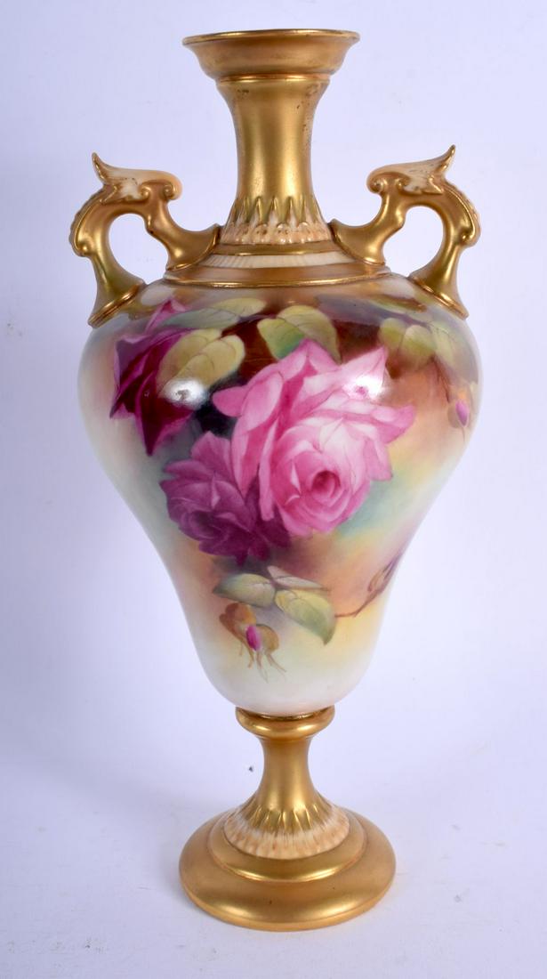 Royal Worcester two handled vase painted with roses by (1 of 3)