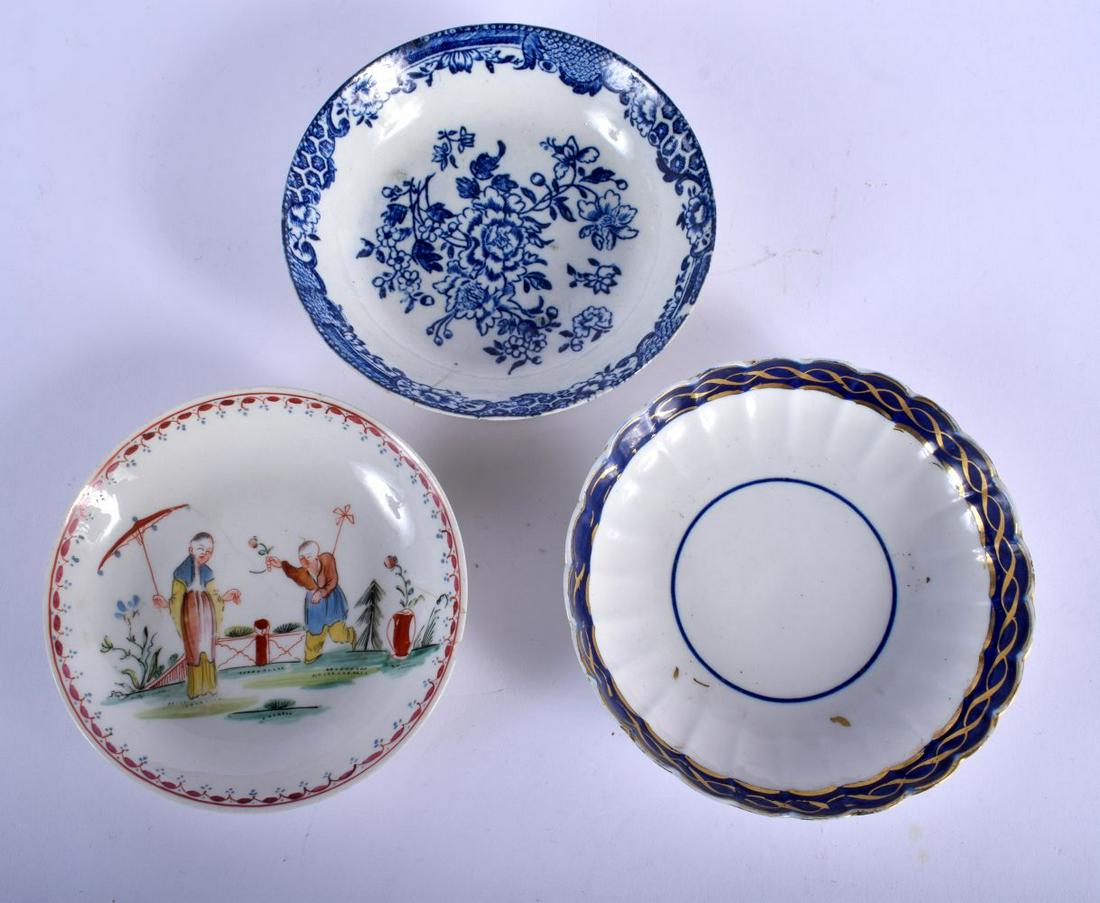 THREE 18TH CENTURY ENGLISH PORCELAIN SAUCERS including (1 of 2)