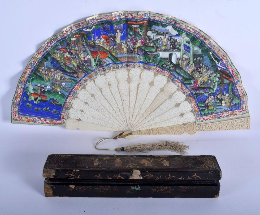 A 19TH CENTURY CHINESE CANTON BOXED IVORY WATERCOLOUR (1 of 11)