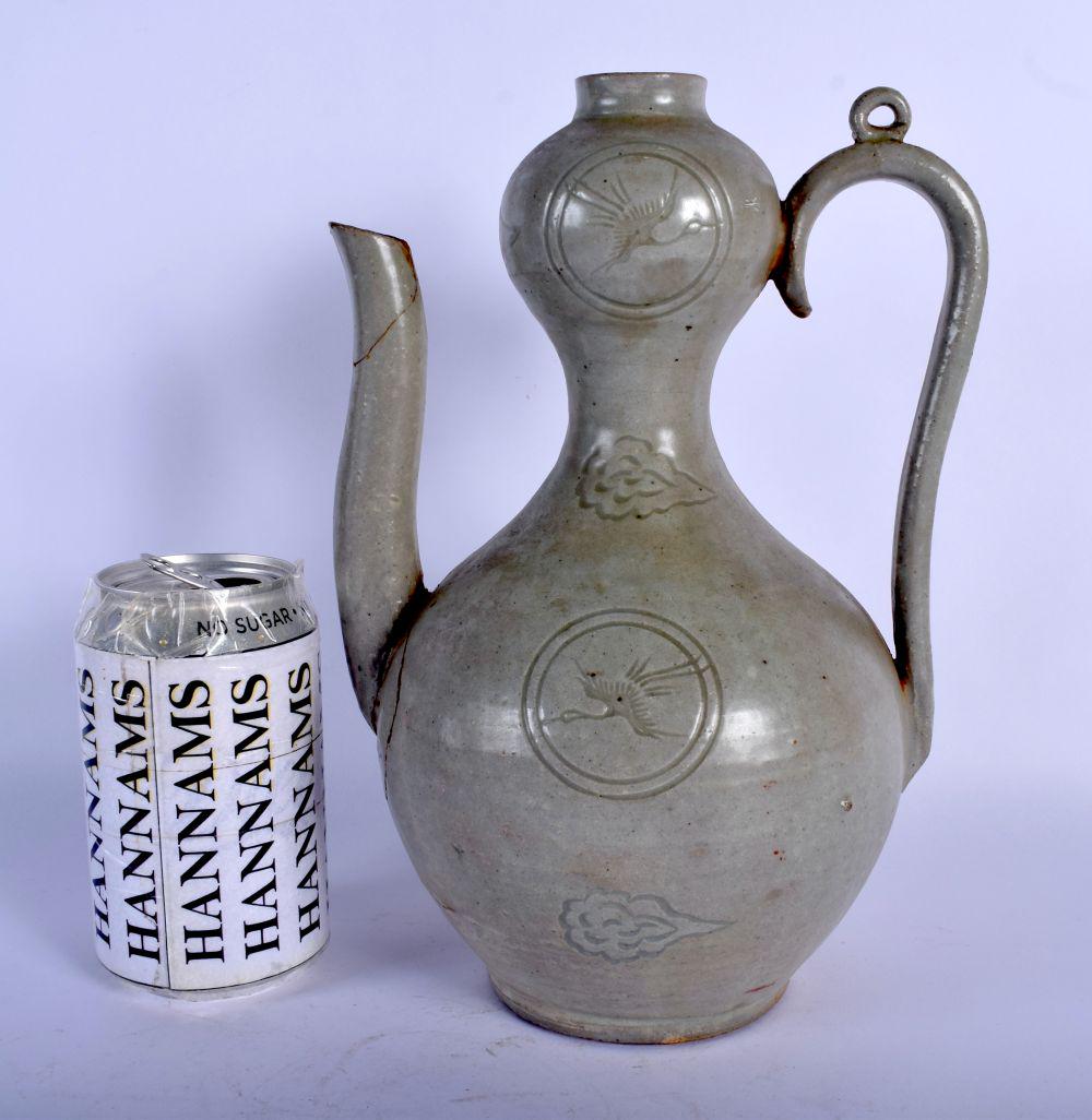 A RARE 18TH/19TH CENTURY KOREAN STONEWARE CELADON EWER (1 of 3)