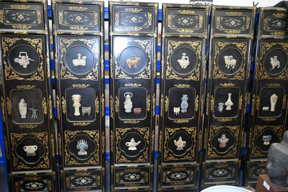 A GOOD 19TH CENTURY CHINESE CARVED BLACK LACQUERED SIX (1 of 19)