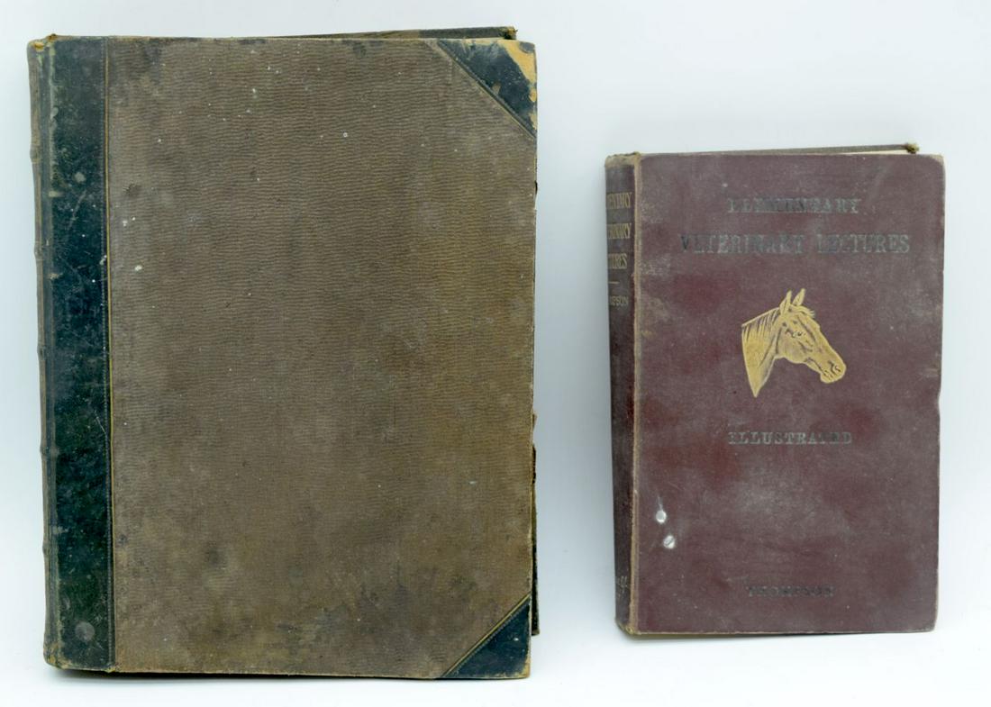 The Modern System of Farriery book by George: The Modern System of Farriery book by George Skeavington MRVC C1850 together with a copy of Elementary Lectures on Veterinary Science by Henry Thompson.28 x 22cm (2).