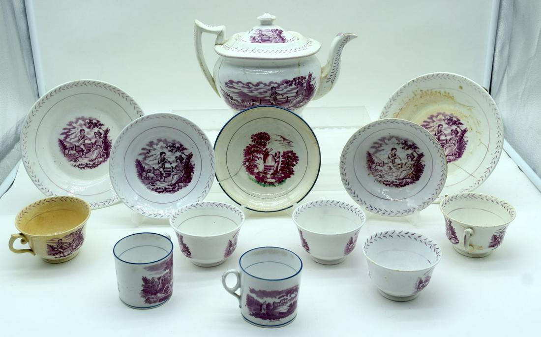 A 19th C Staffordshire part tea set plates, cups plates (1 of 5)