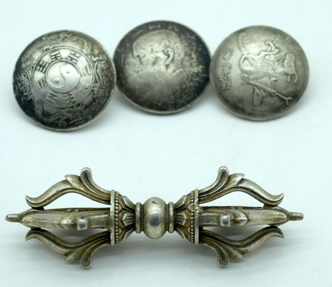 Three Chinese white metal embossed Tunic buttons (1 of 5)