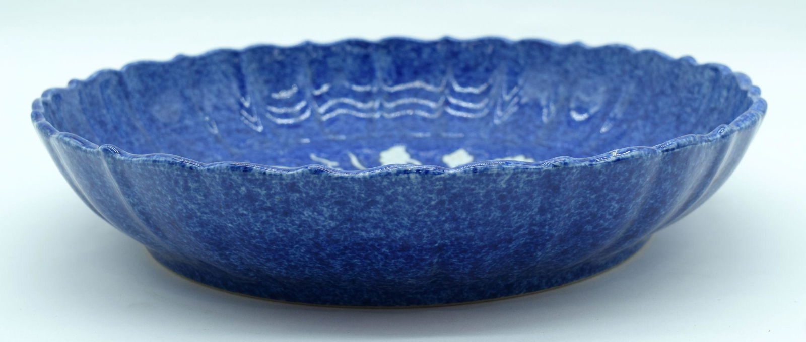 A large Chinese blue glazed scalloped edged porcelain (1 of 3)