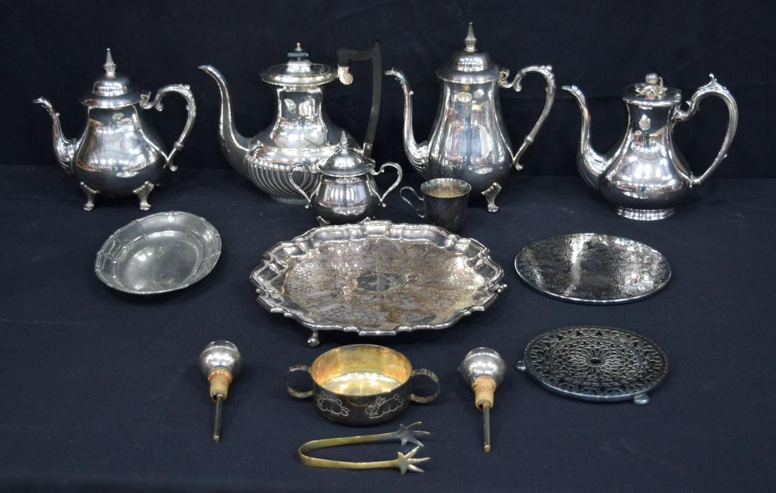 A collection of Silver plated items coffee pots, trays (1 of 9)