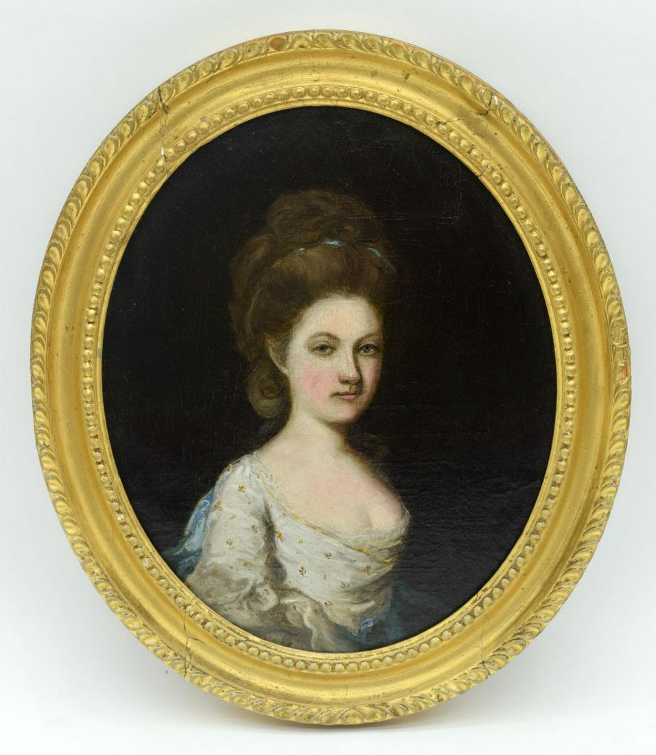 19th Century Oil on Canvas portrait of Mary Seawell: 19th Century Oil on Canvas portrait of Mary Seawell circle of John Downman, 28 x 23cm.