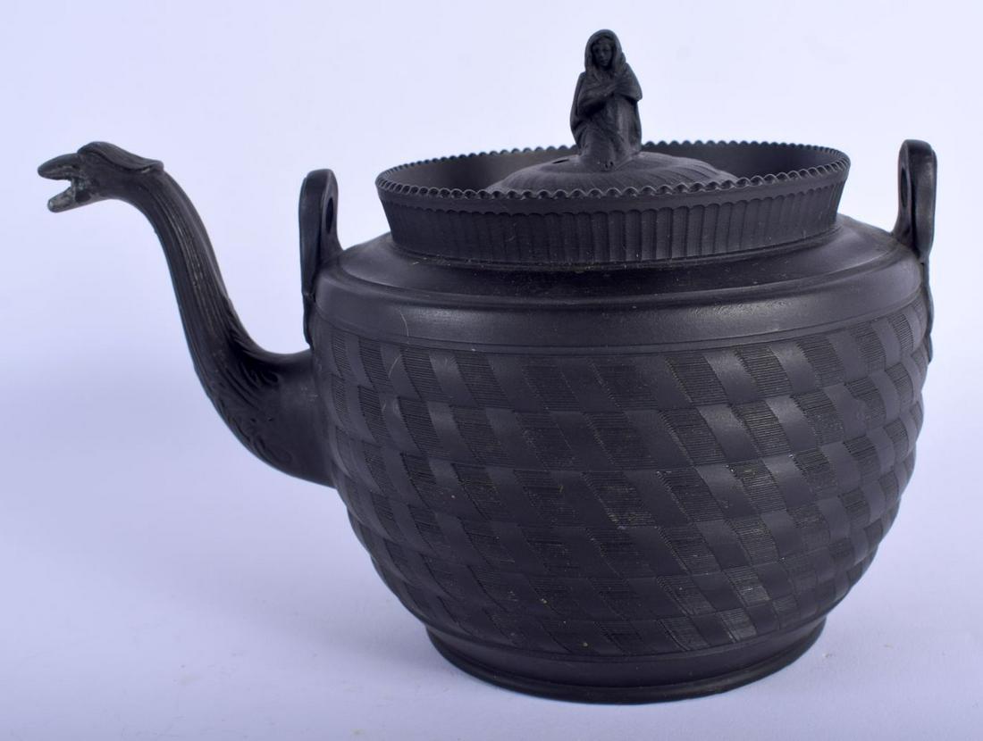 A VERY UNUSUAL 19TH CENTURY BLACK BASALT TEAPOT AND (1 of 4)
