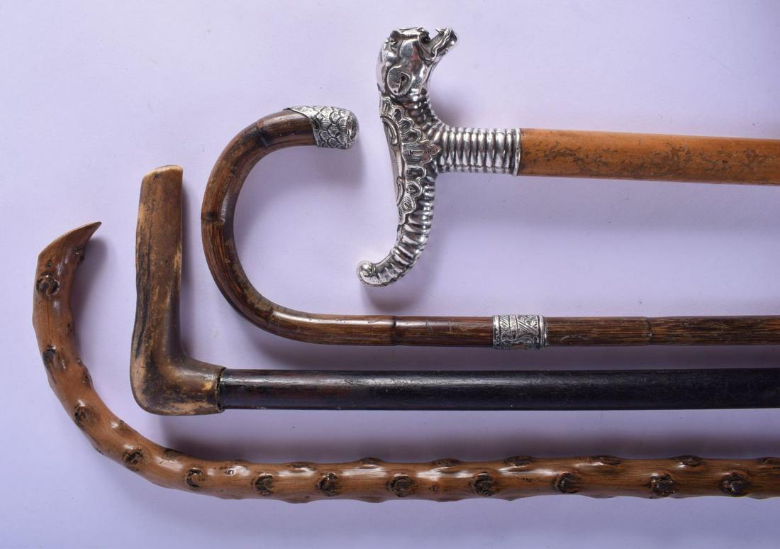 AN UNUSUAL ANTIQUE SILVER MOUNTED WALKING CANE together (1 of 6)